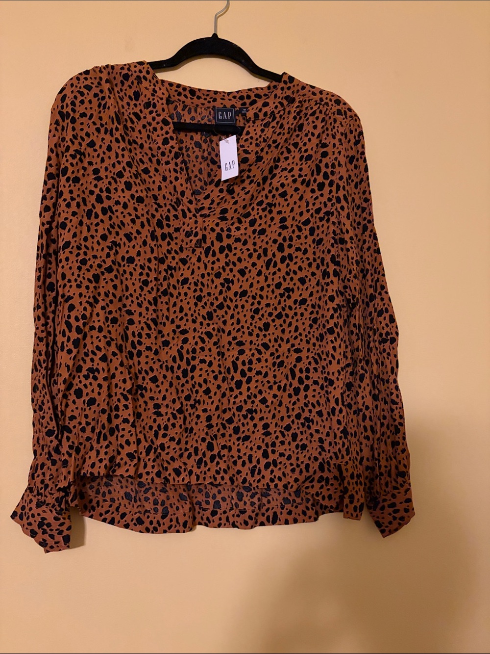 GAP Rust and Black Leopard Print V-Neck Blouse